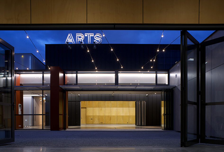 Moonah Art Centre containing Capral window and building systems at night