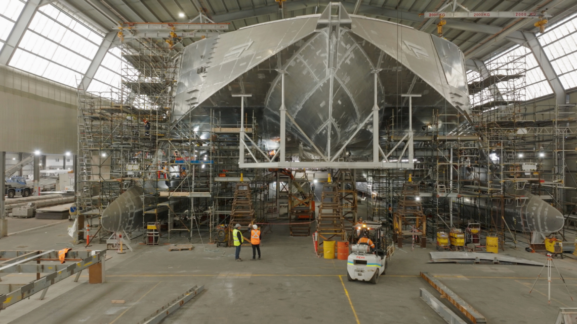 The structure and build of one of Incat's ships using aluminium