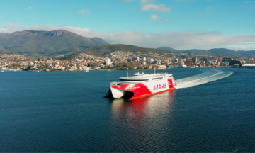 A picture of one of Incat's ships in water