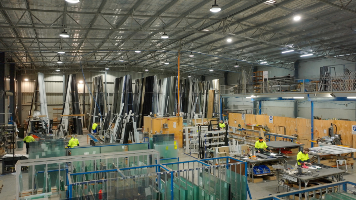 A picture of Fin Windows factory wher they fabricate Capral windows and doors