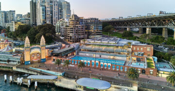 A drone shot of the North Sydney Pool completed with Capral Aluminium windows and doors