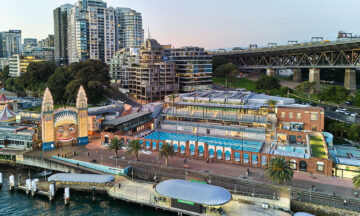 A drone shot of the North Sydney Pool completed with Capral Aluminium windows and doors