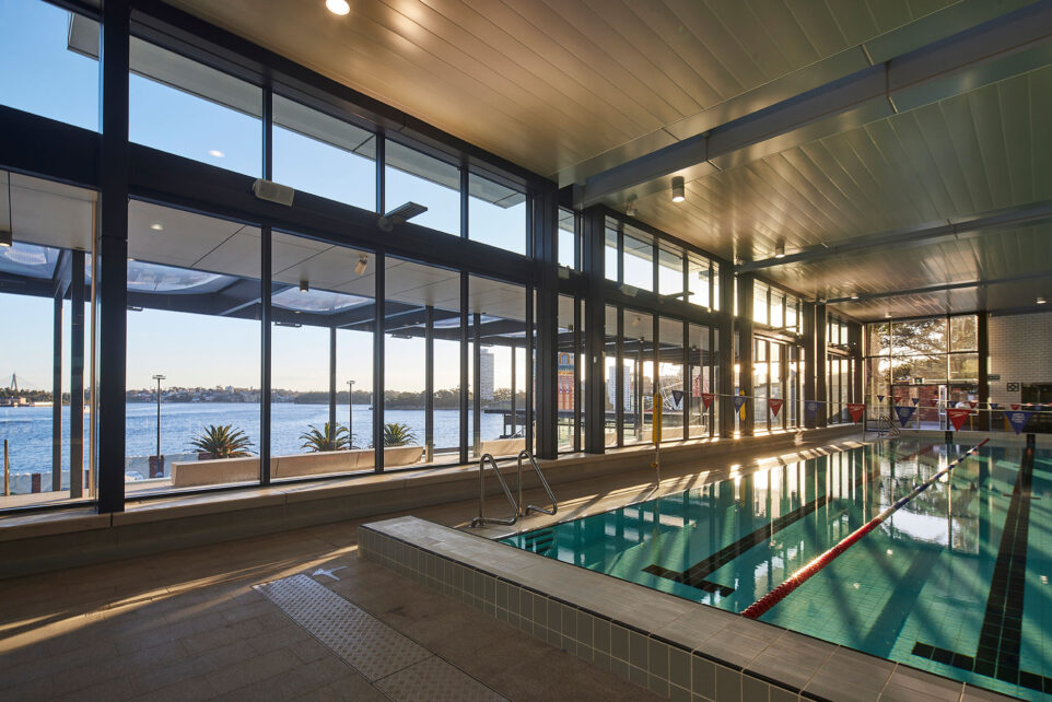 caprals front glazed framing system shown at the north sydney pool